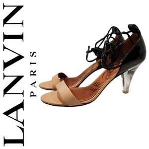 Auth! Lanvin Two Toned Lucite Lace up Sandals Clear Heels